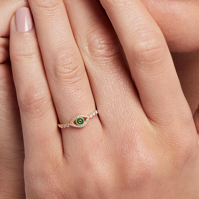 Anillo fino LUCKY EYE - Verde / Dorado - Anillos  | Agatha