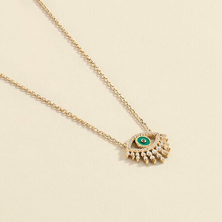 Collar midi LUCKY EYE - Verde / Dorado - Collares  | Agatha