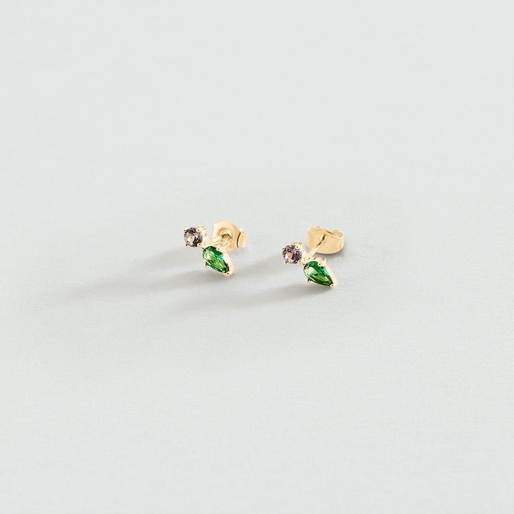 Pendientes cortos ASTRE - Verde / Dorado - Pendientes cortos  | Agatha