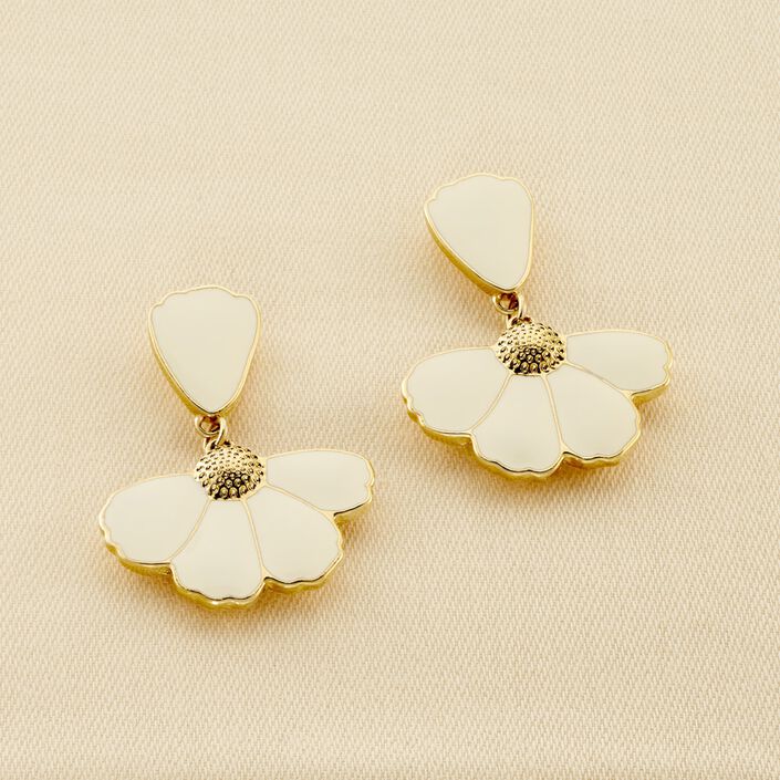 Pendientes largos FLORA - Dorado / Blanco - Pendientes  | Agatha