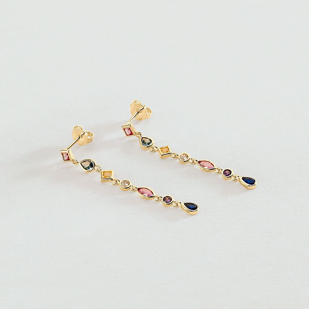 Pendientes largos CASCADA - Multicolor / Oro - Pendientes de fantasía  | Agatha