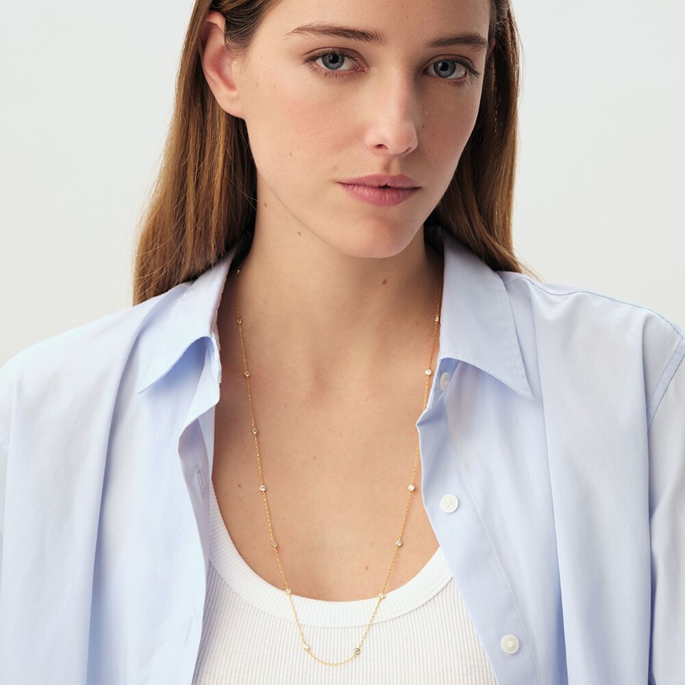 Collar largo NEC6BRILLANT - Cristal / Dorado - Collar de fantasía  | Agatha