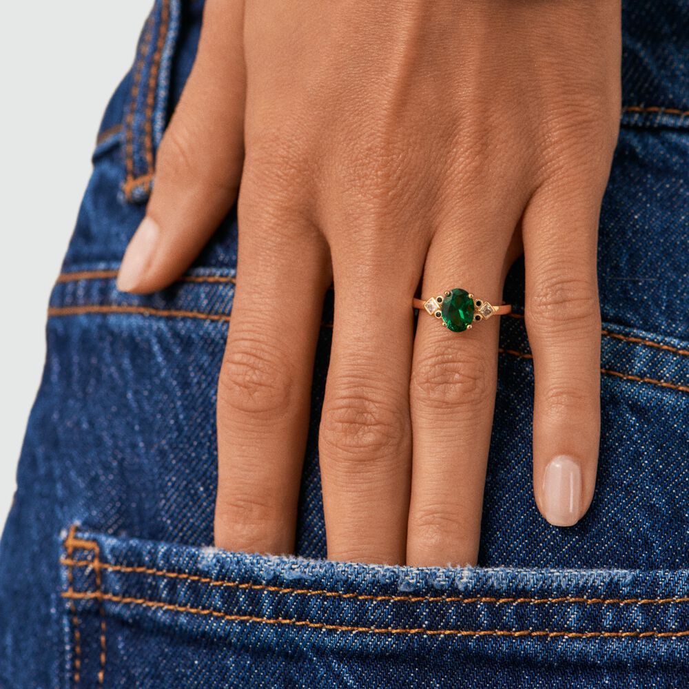 Anillo fino LAUREN - Verde / Dorado - Anillos de fantasía  | Agatha