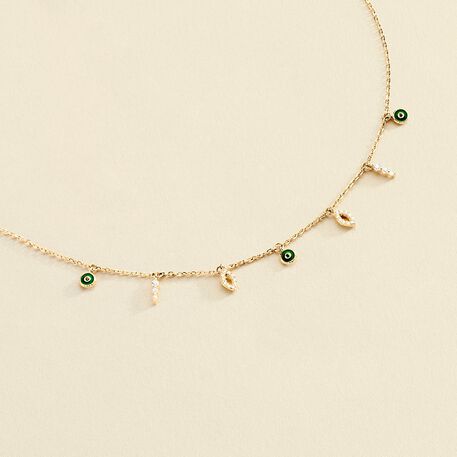 Collar corto LUCKY EYE - Verde / Dorado - Collares  | Agatha