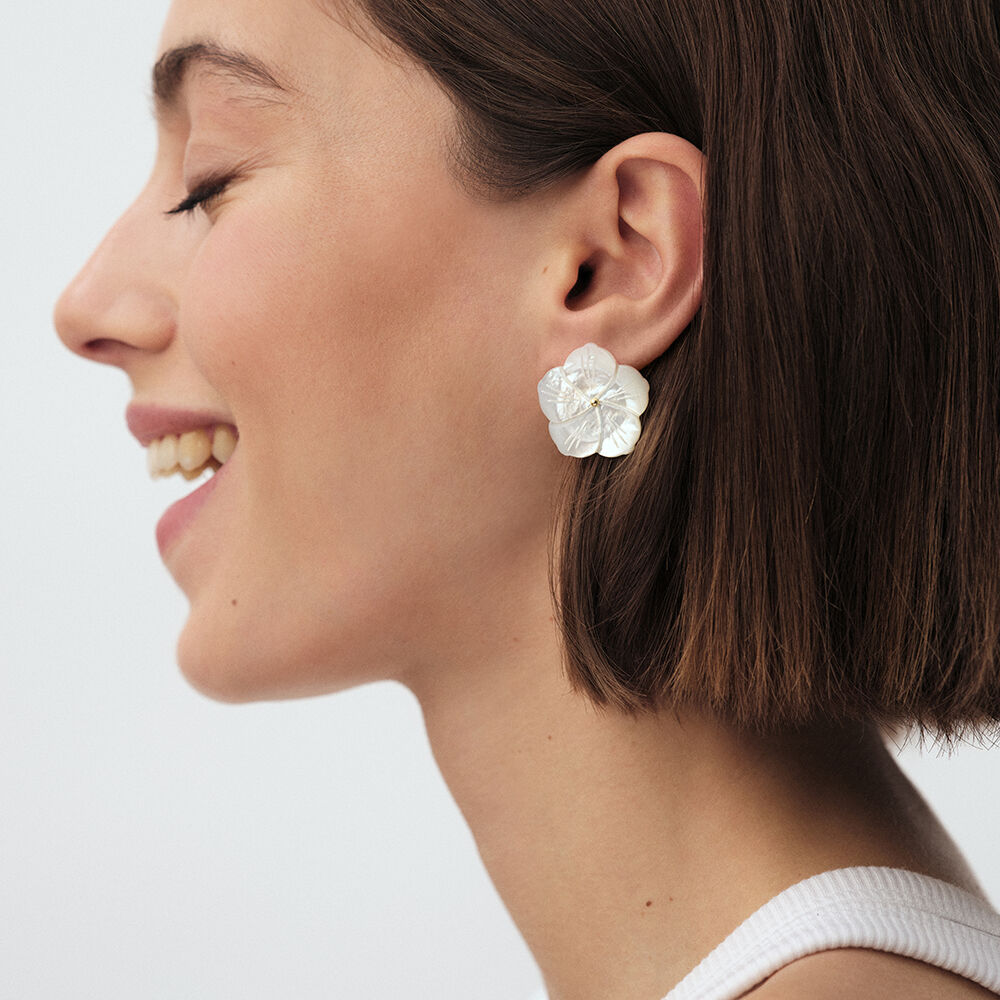 Pendientes cortos TIARE - Blanco / Oro - Pendientes cortos  | Agatha