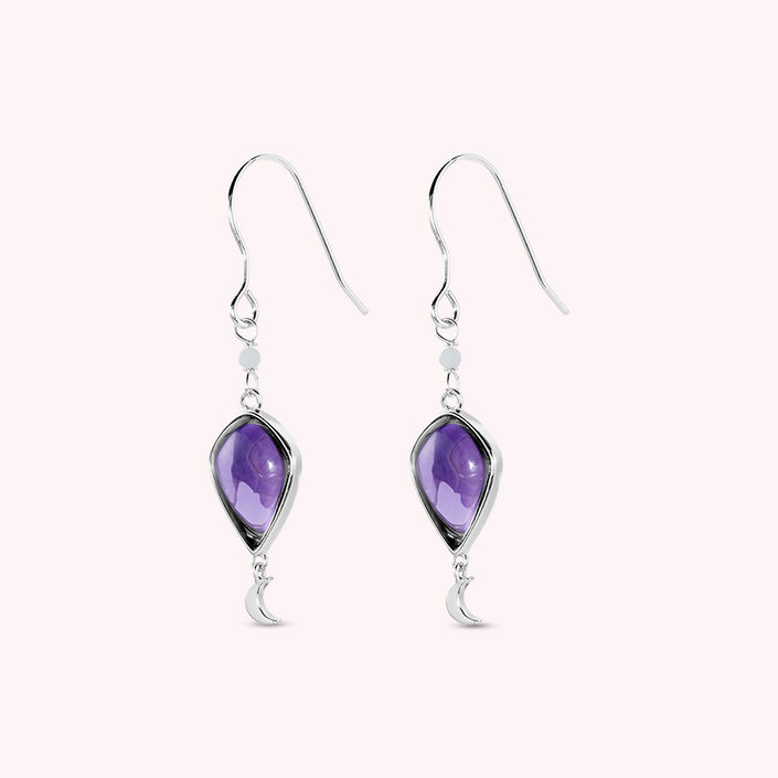 Pendientes largos MOON - Amatista / Plata - Pendientes  | Agatha