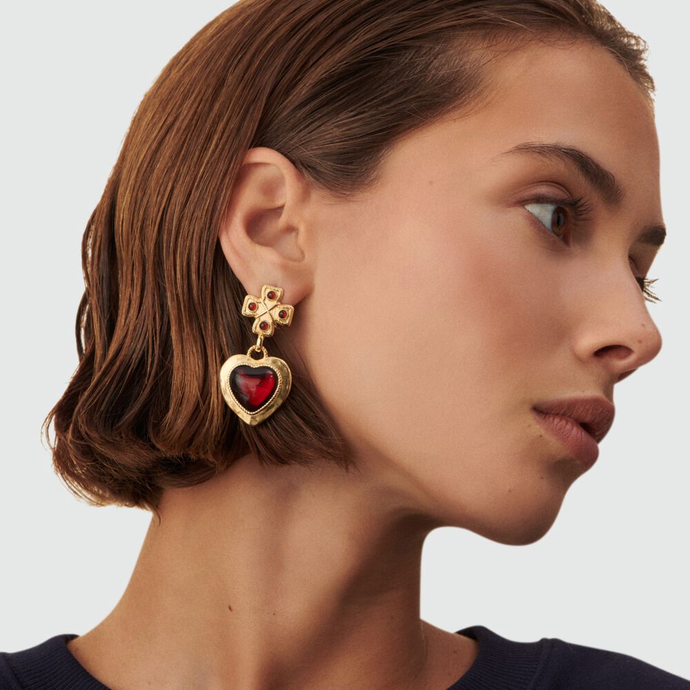 Pendientes largos N-13 - Rojo / Oro - Pendientes de fantasía  | Agatha