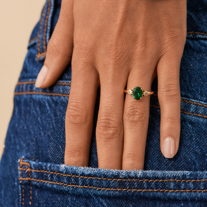Anillo fino LAUREN - Verde / Dorado - Anillos  | Agatha
