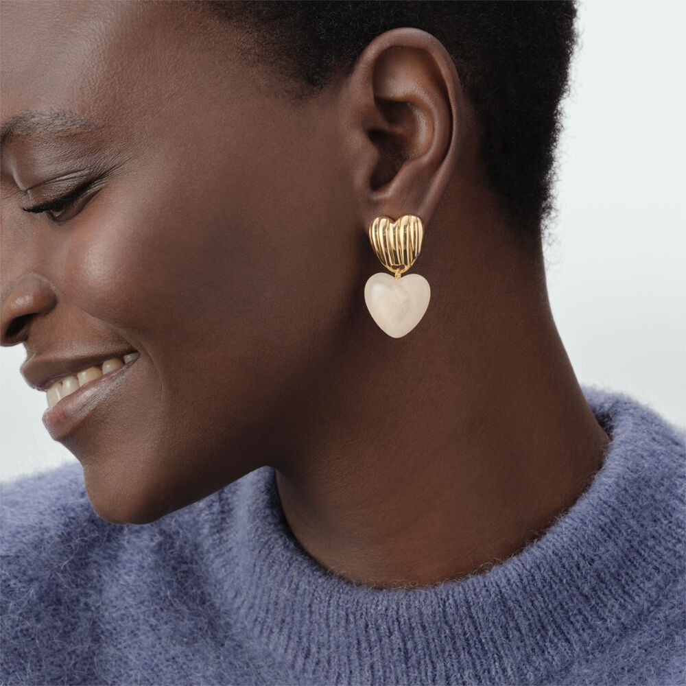 Pendientes largos SACR&Eacute; C&OElig;UR - Marfil / Oro - Pendientes largos  | Agatha