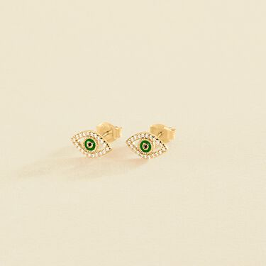 Pendientes cortos LUCKY EYE - Verde / Dorado - Pendientes  | Agatha