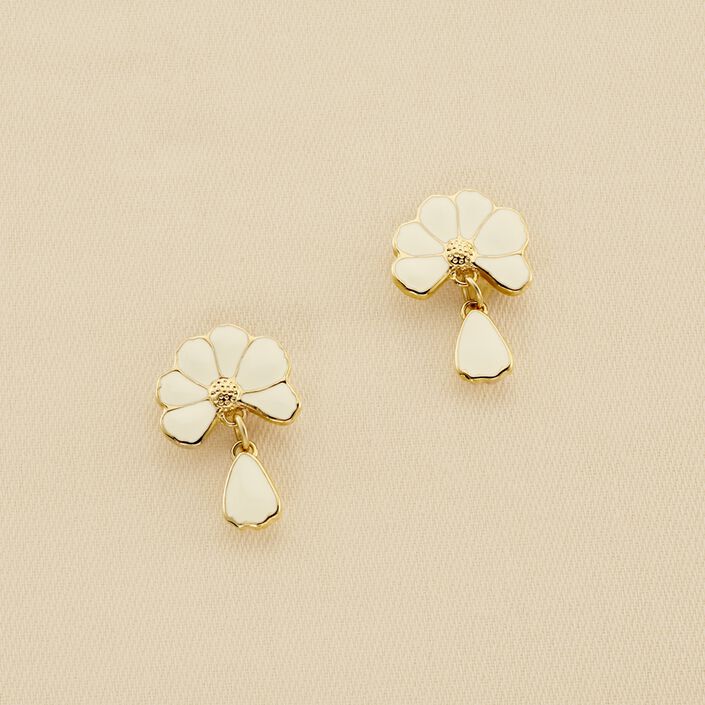 Pendientes largos FLORA - Dorado / Blanco - Pendientes  | Agatha