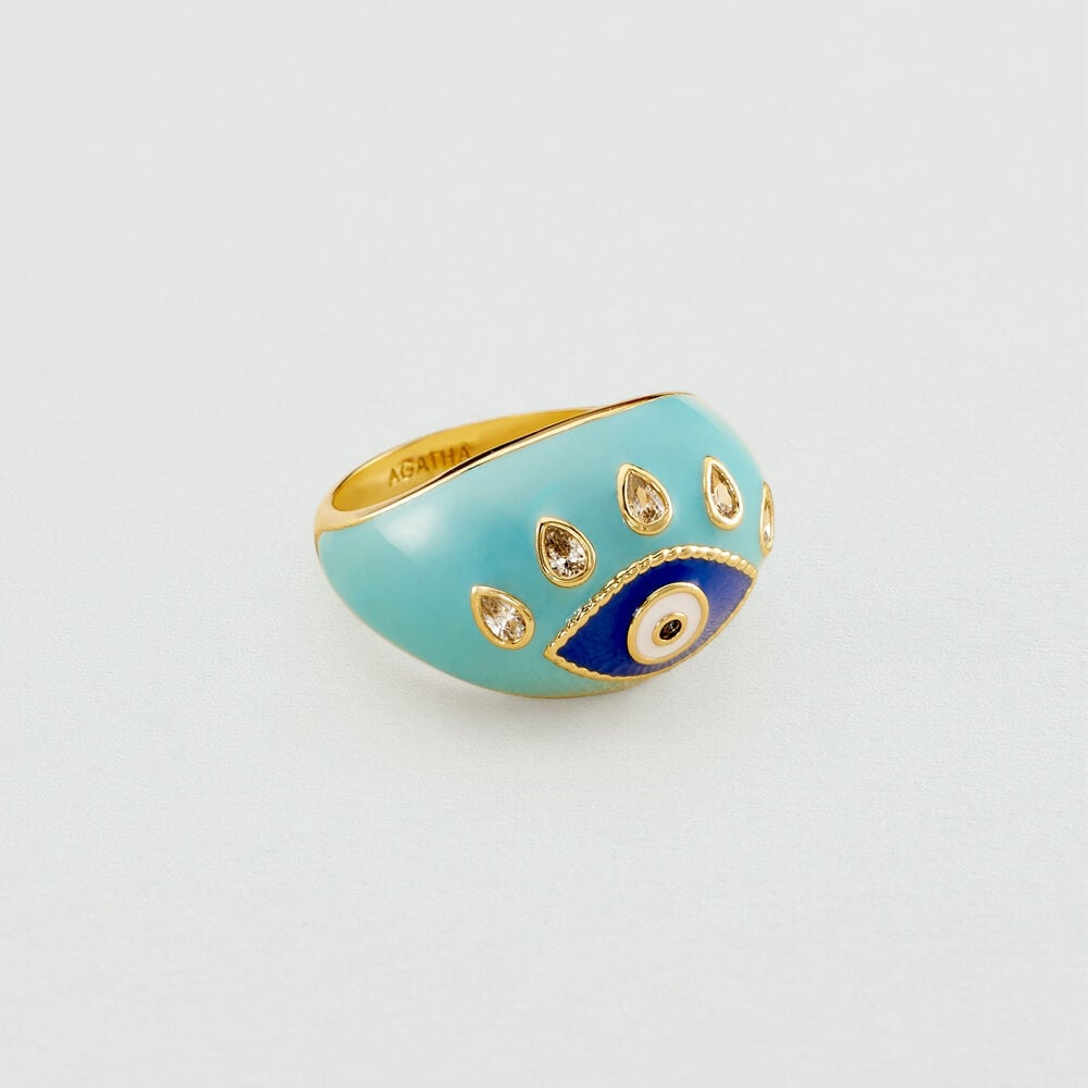Anillo ancho CYCLADES - Turquesa / Oro - Outlet  | Agatha