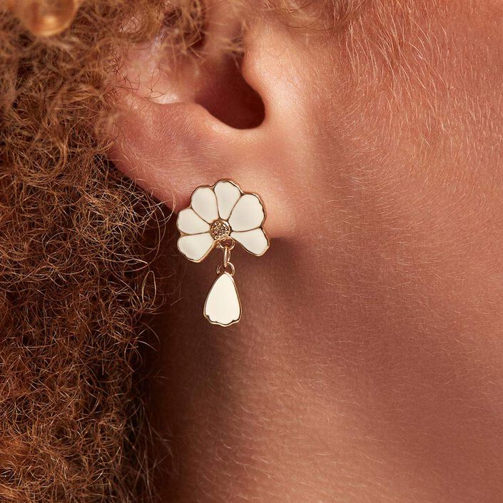Pendientes largos FLORA - Dorado / Blanco - Pendientes  | Agatha