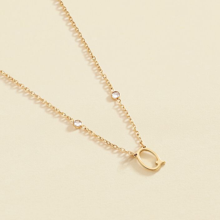 Collar corto LETTRE Q - Cristal / Dorado - Collares  | Agatha