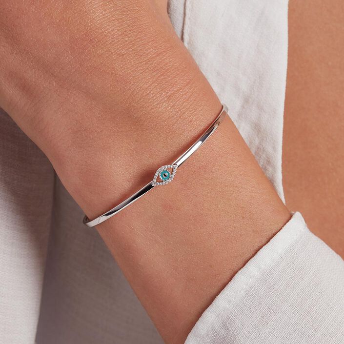 Pulsera rígida LUCKY EYE - Turquesa / Plata - Pulseras  | Agatha