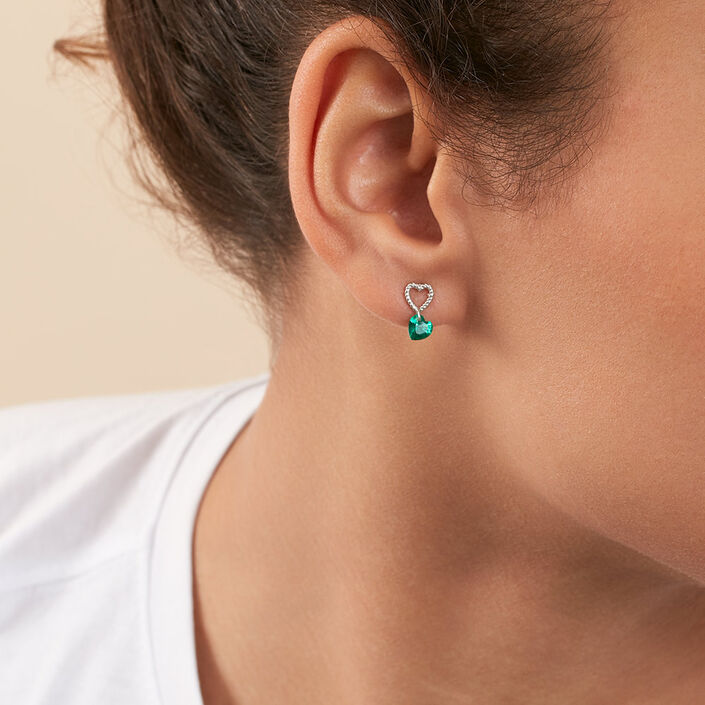 Pendientes cortos BEGUIN - Verde / Plata - Pendientes  | Agatha