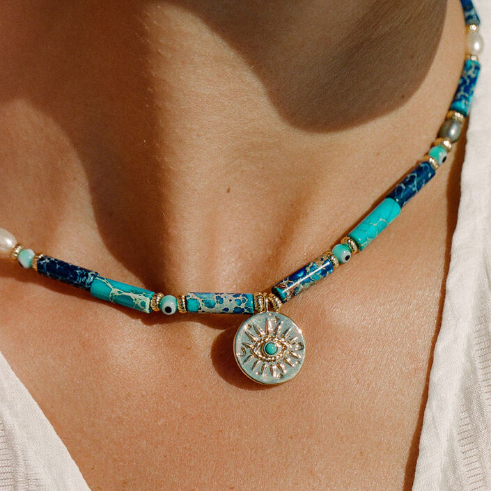 Collar corto CYCLADES - Azul / Oro - Collares  | Agatha
