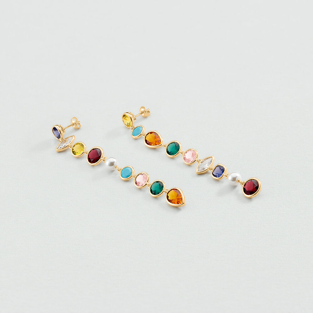 Pendientes largos CANDY - Multicolor / Oro - Pendientes de fantasía  | Agatha