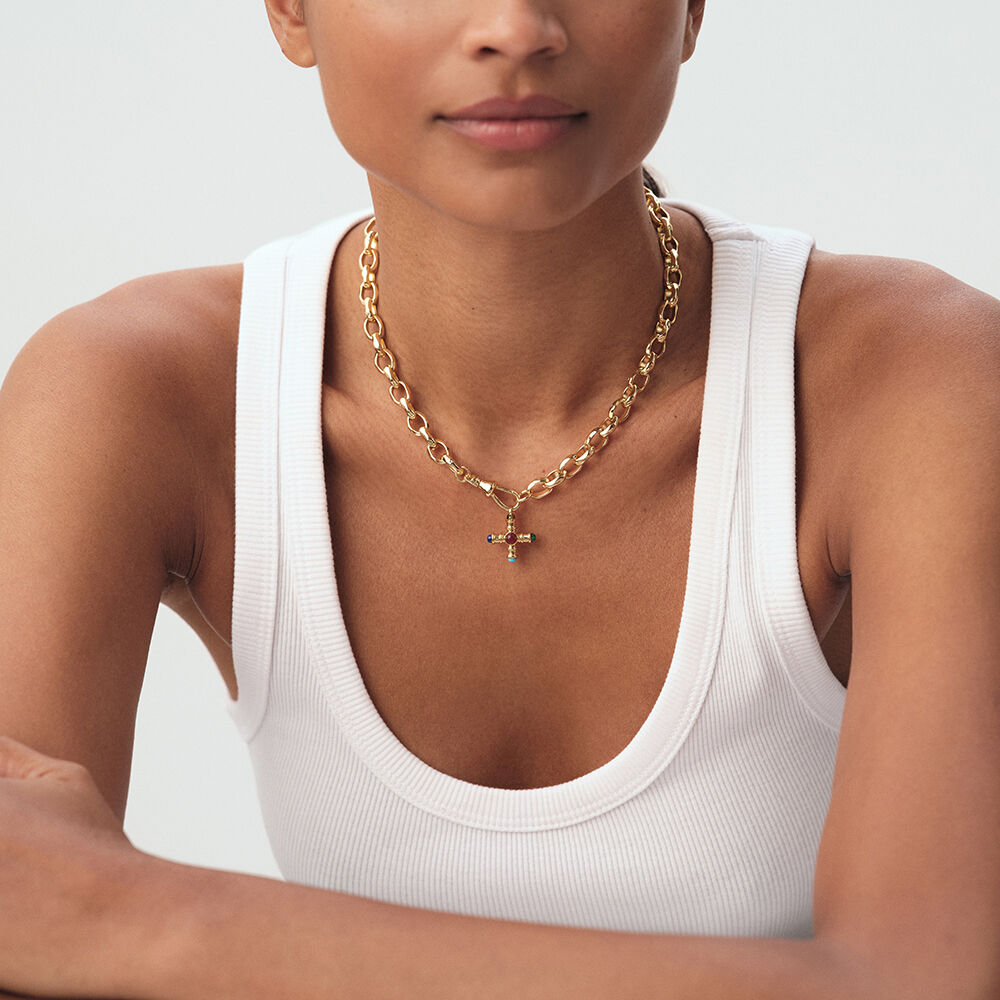 Colgante CRUZ IC&Oacute;NICA - Multicolor / Oro - Sin piedra  | Agatha