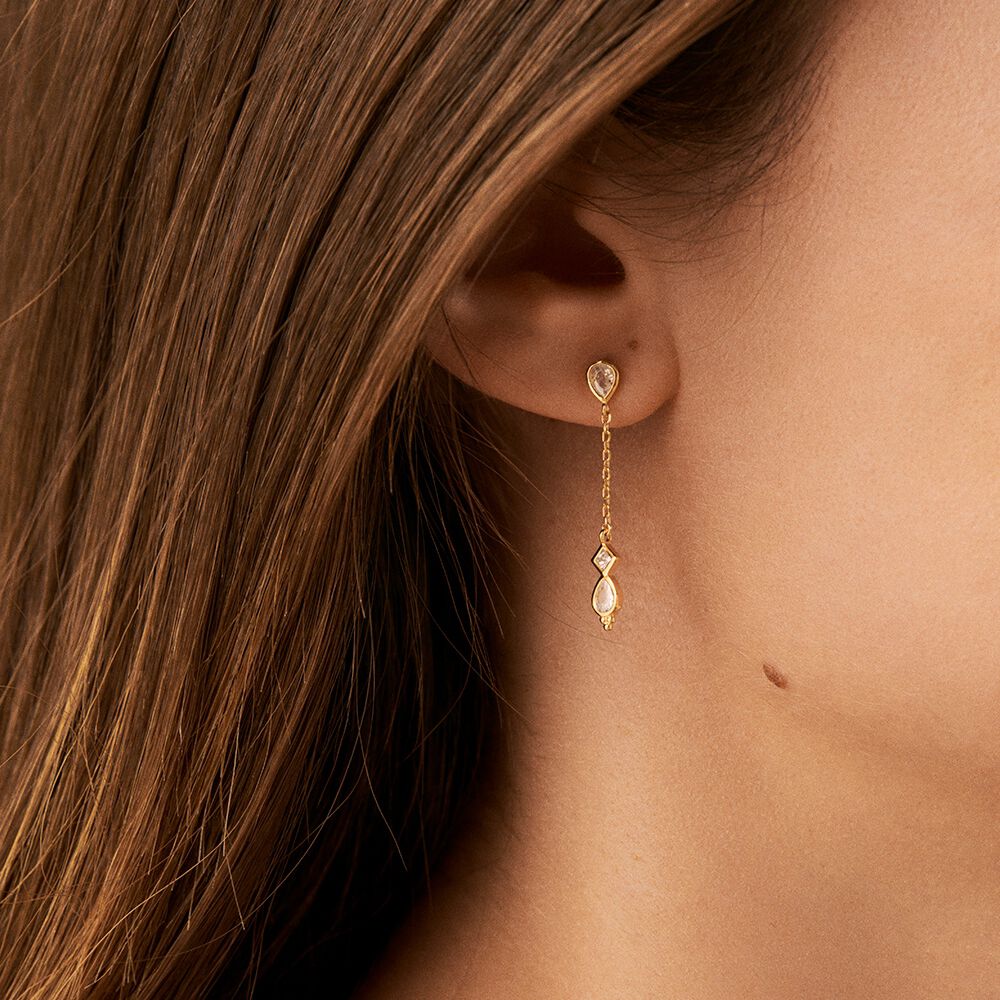 Pendientes largos ARISTA - Cristal / Dorado - Pendientes de fantasía  | Agatha