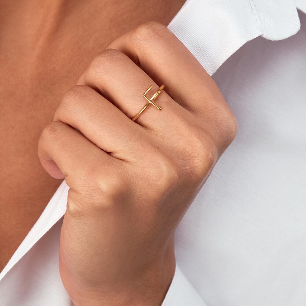 Anillo fino LETTRE F - Dorado - Anillos  | Agatha