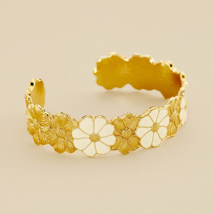 Pulsera rígida FLORA - Dorado / Blanco - Pulseras  | Agatha