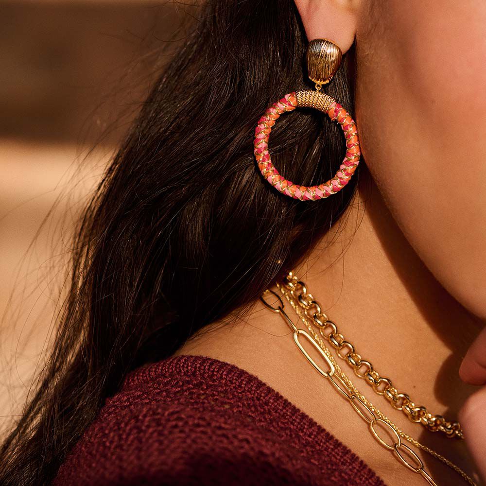 Pendientes largos RAFIA - Rosa / Oro - Pendientes de fantas&iacute;a  | Agatha