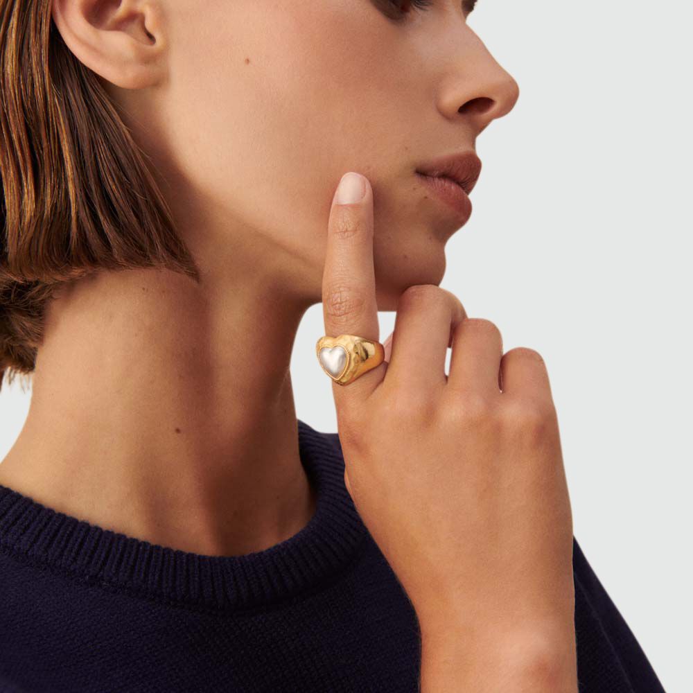 Anillo ancho N-13 - Perla / Oro - Anillos de fantasía  | Agatha