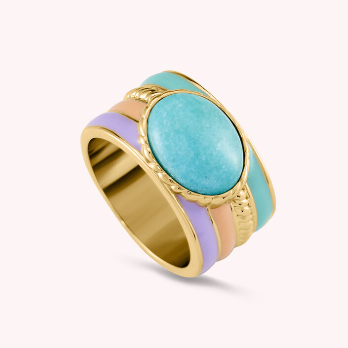 Anillo ancho ARLEQUIN - Multicolor / Oro - Anillos  | Agatha