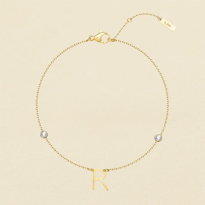 Pulsera de cadena LETTRE R - Cristal / Dorado - Pulseras  | Agatha
