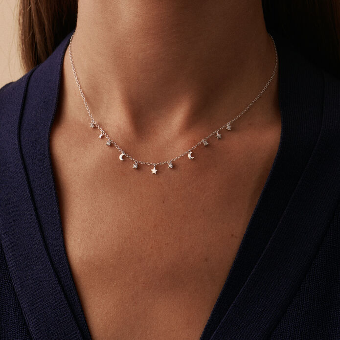 Collar corto LUNITAS - Cristal / Plateado - Collares  | Agatha