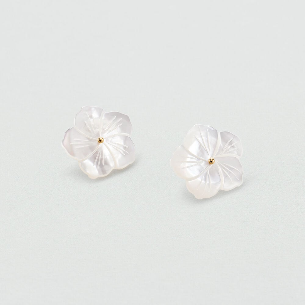 Pendientes cortos TIARE - Blanco / Oro - Pendientes cortos  | Agatha
