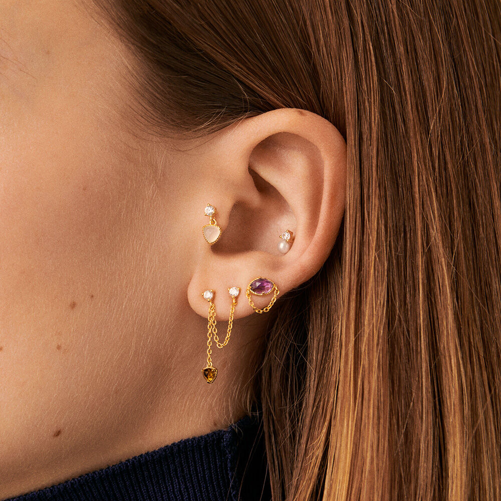 Pendiente corto individual PIEDRAS NATURALES MIX & MATCH - Violeta / Oro - Pendientes  | Agatha
