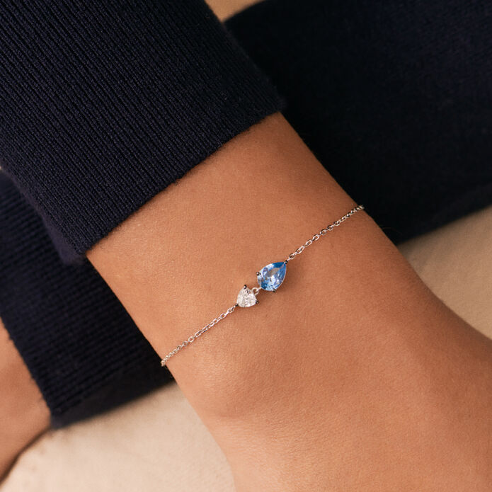 Pulsera de cadena JACKIE - Plata / Azul aguamarina - Pulseras  | Agatha