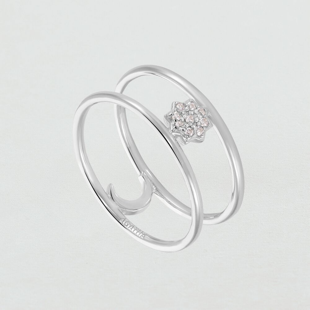 Anillo ancho MOONSTAR - Cristal / Plateado - Outlet  | Agatha