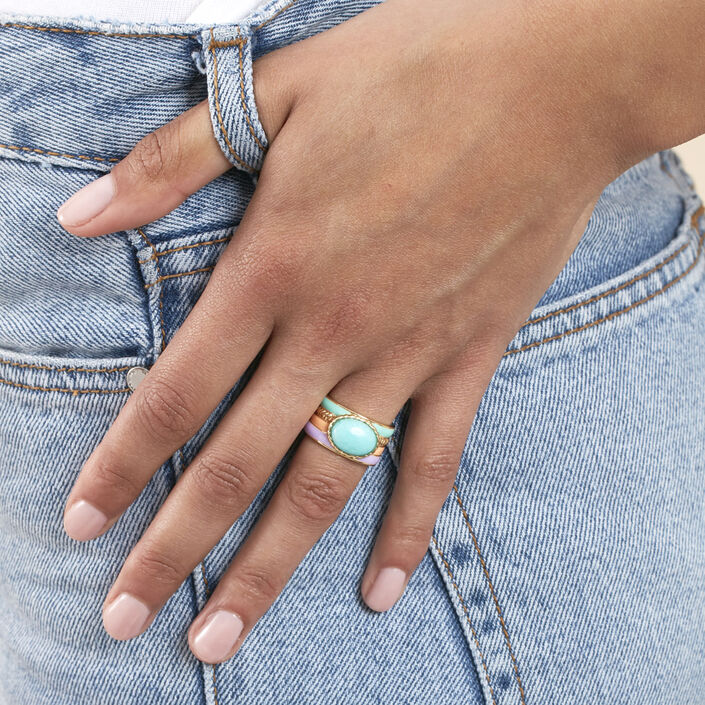 Anillo ancho ARLEQUIN - Multicolor / Oro - Anillos  | Agatha