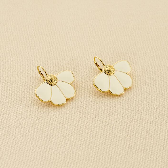 Pendientes largos FLORA - Dorado / Blanco - Pendientes  | Agatha