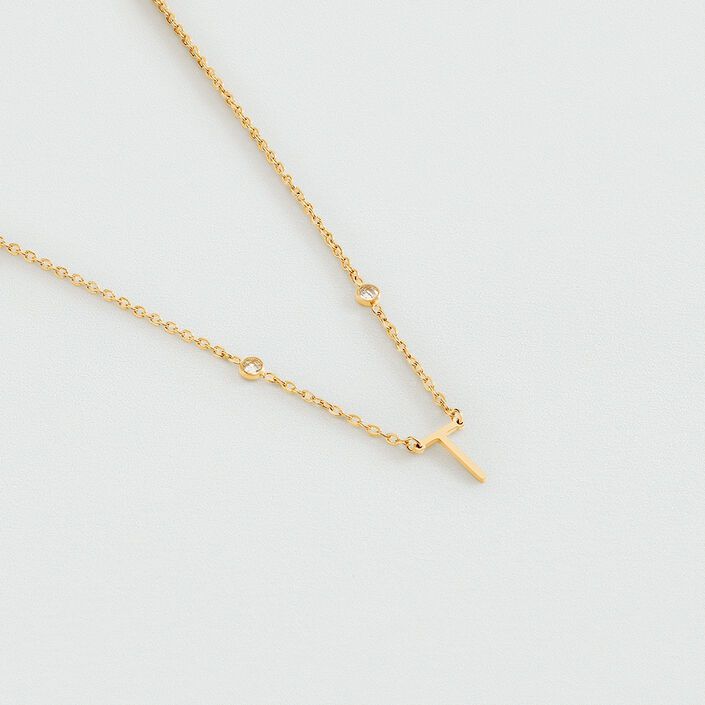 Collar corto LETTRE T - Cristal / Dorado - Collares  | Agatha