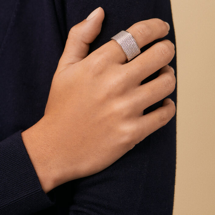 Anillo ancho SISSI - Cristal / Plateado - Anillos  | Agatha
