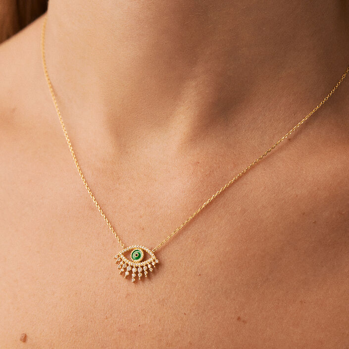Collar midi LUCKY EYE - Verde / Dorado - Collares  | Agatha