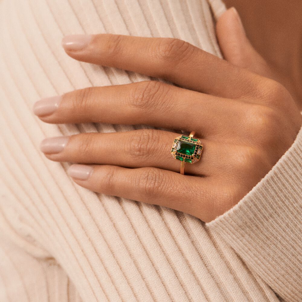 Anillo fino MARLENNE - Verde / Dorado - Anillos de fantas&iacute;a  | Agatha