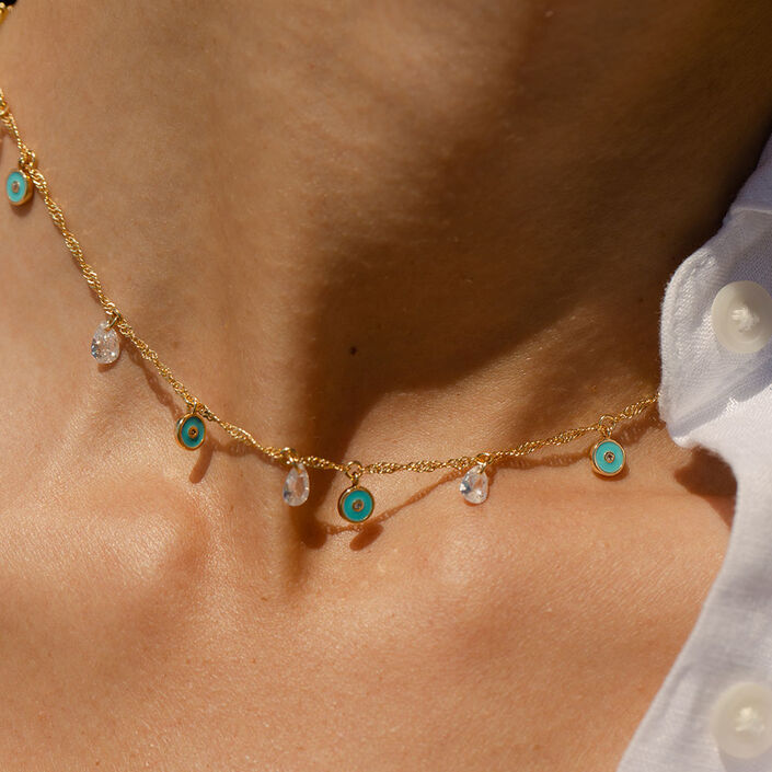 Collar corto CYCLADES - Turquesa / Oro - Collares  | Agatha