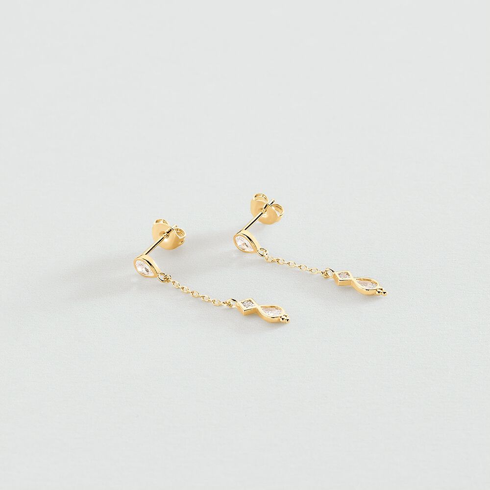 Pendientes largos ARISTA - Cristal / Dorado - Pendientes de fantasía  | Agatha