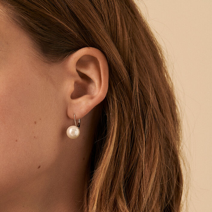 Pendientes largos PEARLY - Perla / Plata - Pendientes  | Agatha