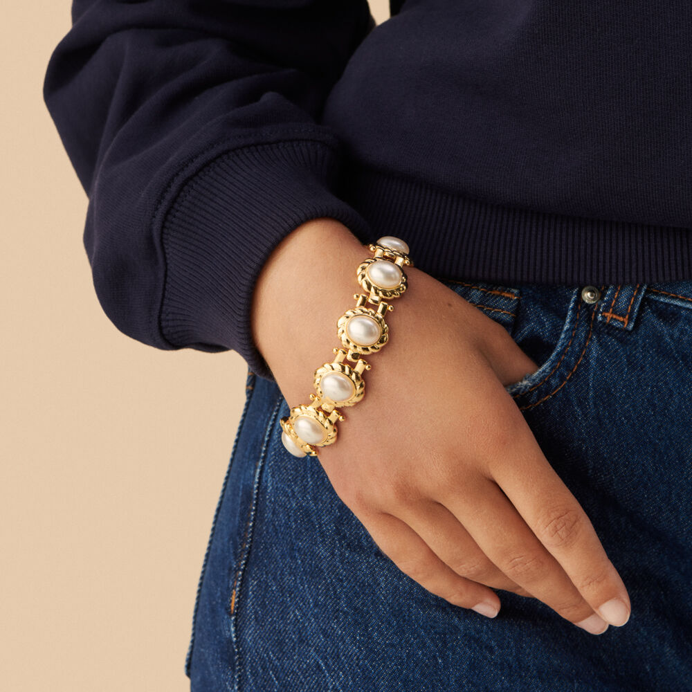 Pulsera de cadena N-13 - Perla / Oro - Pulsera de cadena  | Agatha