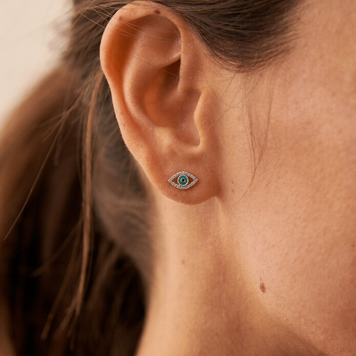 Pendientes cortos LUCKY EYE - Turquesa / Plata - Pendientes  | Agatha