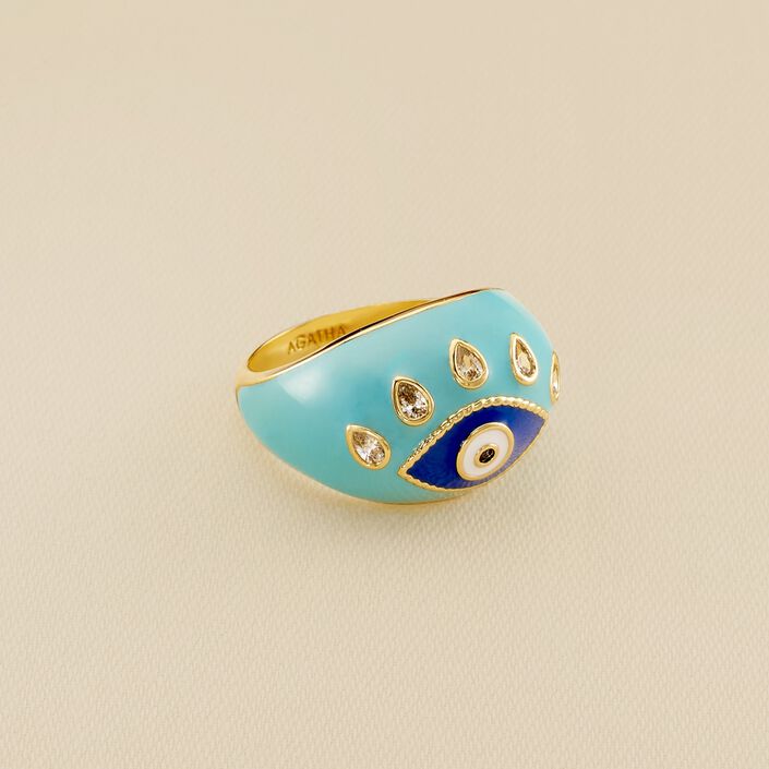 Anillo ancho CYCLADES - Turquesa / Oro - Anillos  | Agatha