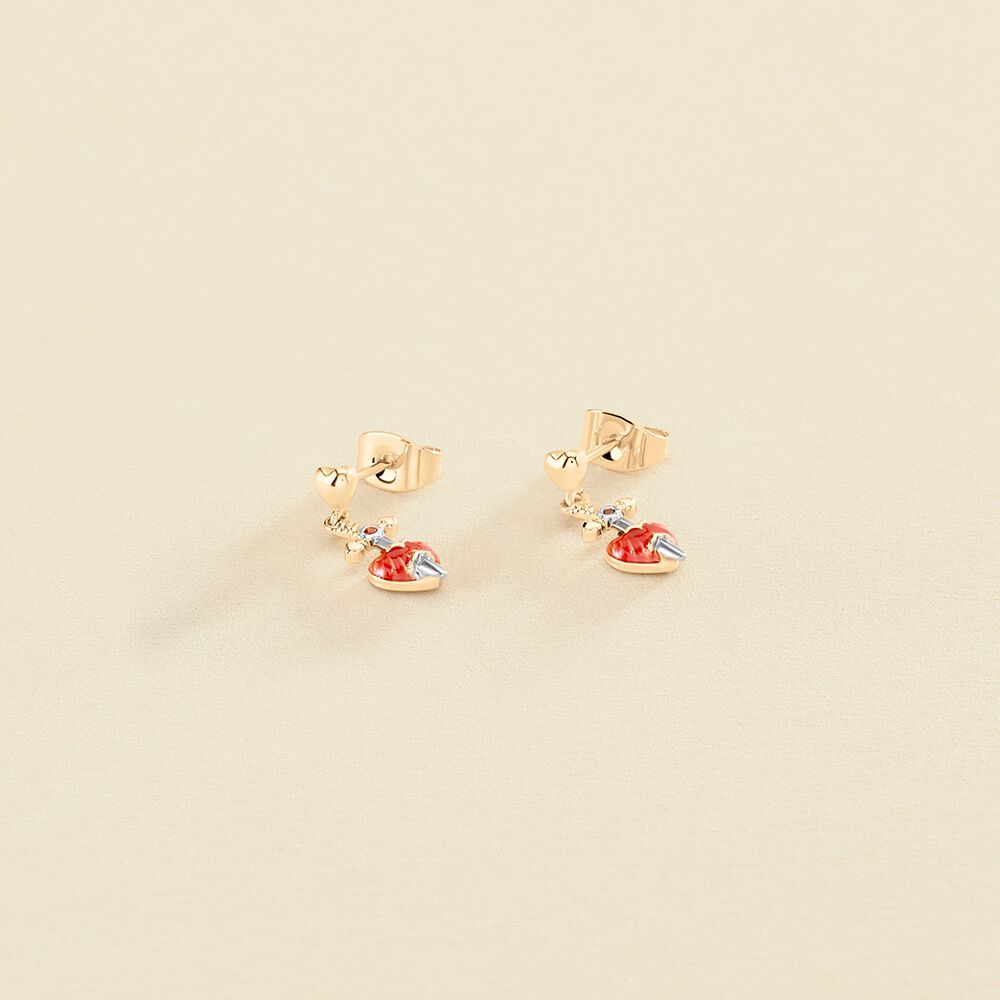 Pendientes cortos MINI DAGA - Rojo / Oro - Pendientes cortos  | Agatha