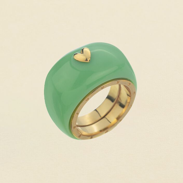 Anillo ancho QUEEN - Verde agua / dorado - Anillos  | Agatha