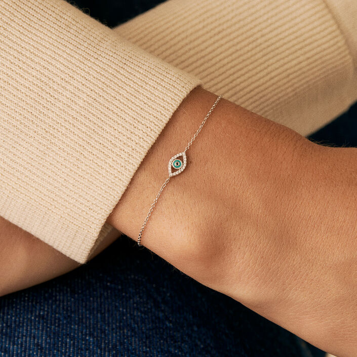 Pulsera de cadena LUCKY EYE - Turquesa / Plata - Pulseras  | Agatha